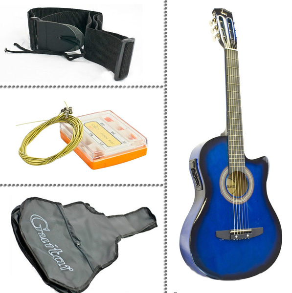 Electric Acoustic Guitar Cutaway Design With Guitar Case Strap Blue