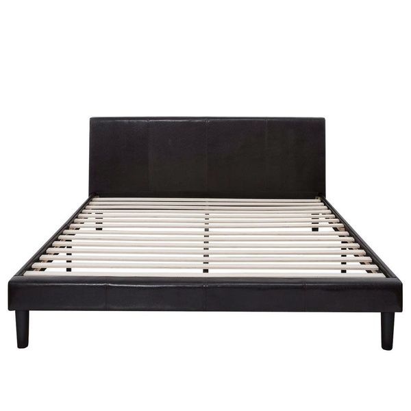 King Size Faux Leather Platform Bed Frame With Headboard In Espresso Wish Faux Leather Platform Bed Frame, Faux Leather King Bed