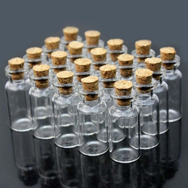 5pcs Mini Small Glass Bottles Clear Empty Jars Vials Pendants+Cork Stopper K3Y6 