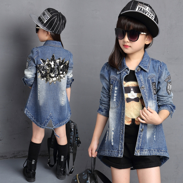 A two-piece set for girls, a casual long-sleeved denim jacket in solid – KD