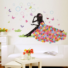 Flower Fairy Girl Blow Bubbles Wall Decals Sticker Vinyl Mural DIY Room Decor