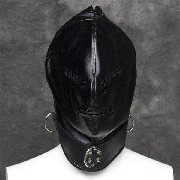 Adult Black Fetish Pu Leather Mask Sex Bondage Hood Mask Men Slave Head