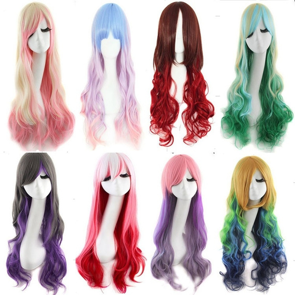 Fashion Mixed Fade Color Anime Hair Wigs Cosplay Cool Long Curly Wigs 9  Colors