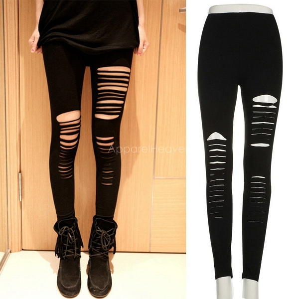 Leggings Women's Stretch Pants Ripped Cuts Skinny Sexy New AS-839