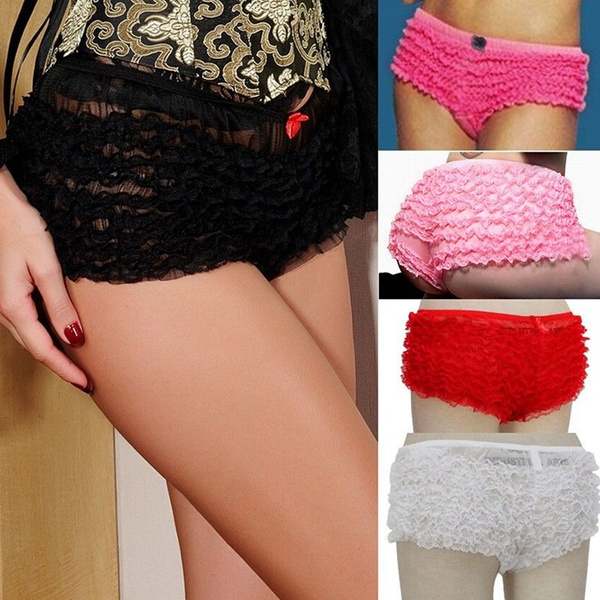 Womens Ruffled Lace Trim Frilly Bloomers Knickers Panties