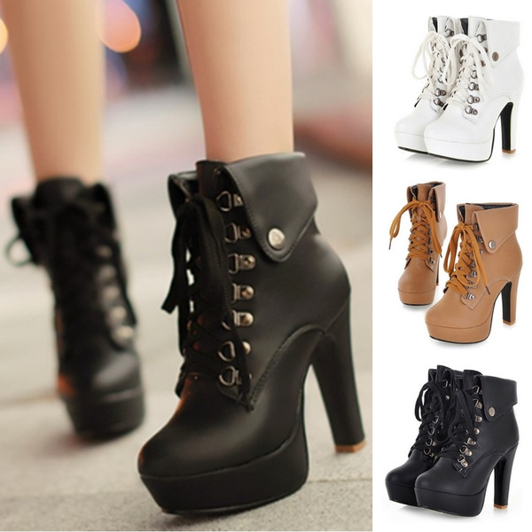 Plus Size plataforma tacones altos botas de cordones de tacón grueso botines  para mujeres 2015 nueva moda botines | Wish