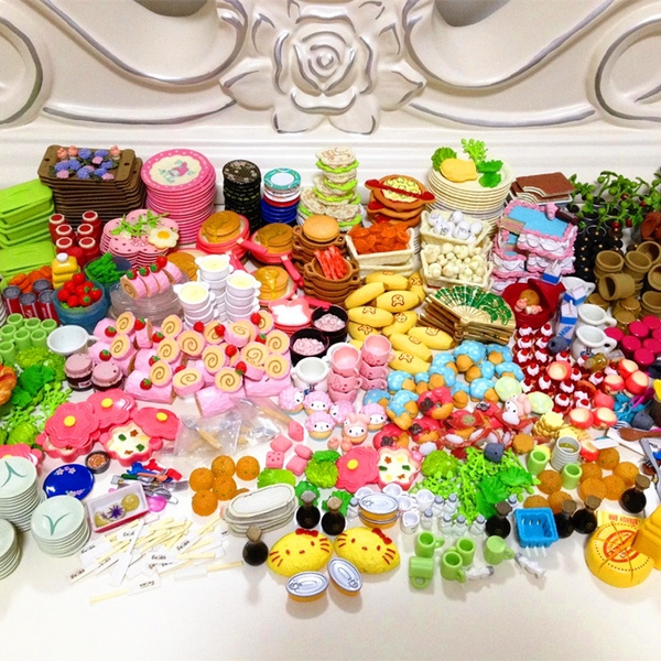 Random Delivery 36pcs Lot Re Ment Mini Food Tableware Set Dollhouse Miniatures Meal Drink Megahouse Play Doll House Kitchen Toys For Bjd Doll Wish