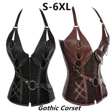 Marrón, Goth, brown corset tops, overbust corset