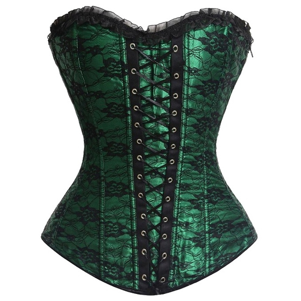 Women's Satin Lace up Overbust Corset Bustier Plus Size + G-string