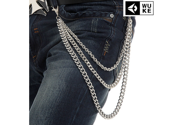 New Men Silver Metal Short Wallet Jeans Chains Trousers KeyChain Biker 3  Strands Jeans Waist Chain