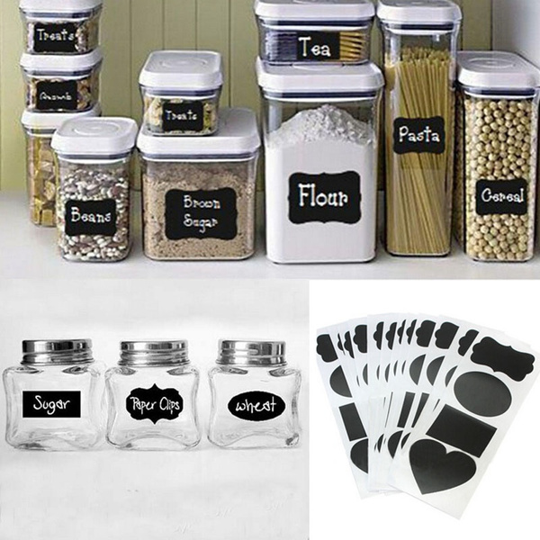 36Pcs Small Mini Chalk Black Board Mason Jar Labels Stickers Chalkboard TM