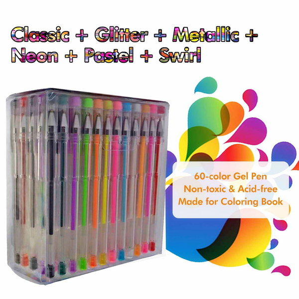 Gel Pens 60 Premium Quality Gel Pen Set Assorted Colors No Repeat Glitter  Metallic Pastel Neon Swirls & Classic Colored Pens Acid Free & Fast Drying  Smooth Ink Flow Great for Adult