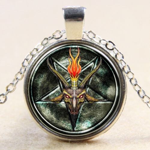 Inverted Pentagram Goat Skull Satanic Baphomet Necklace