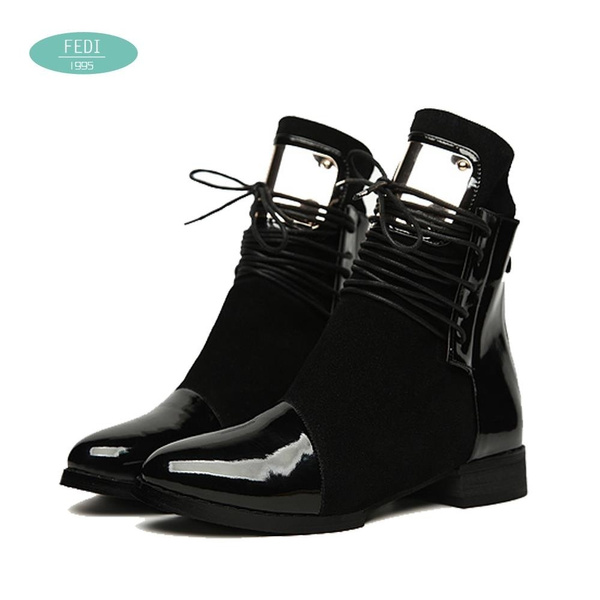 36-43 mujeres genuinas Botas de cuero plana Martin del tobillo para mujer  patea Botas de moto de otoño mujer invierno zapatos de charol Botas de  cuero | Wish
