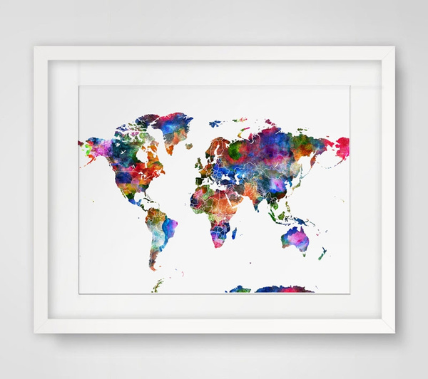 World Map Art Print Watercolor Wall Hanging World Map Watercolor ...