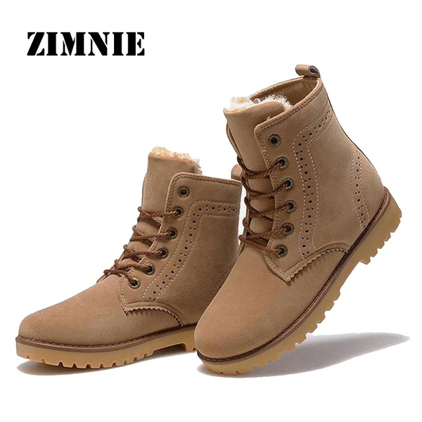 Alta calidad mujer botas de nieve 2018 botas de invierno Lace Up tobillo Casual zapatos de marca Warm de la mujer y hombre de cuero de piel de felpa