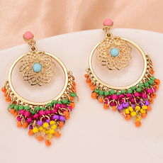 Stylish and Charming Women Boho Style Colorful Carving Hollow Ear Drop Dangle Beads Piercing Earrings