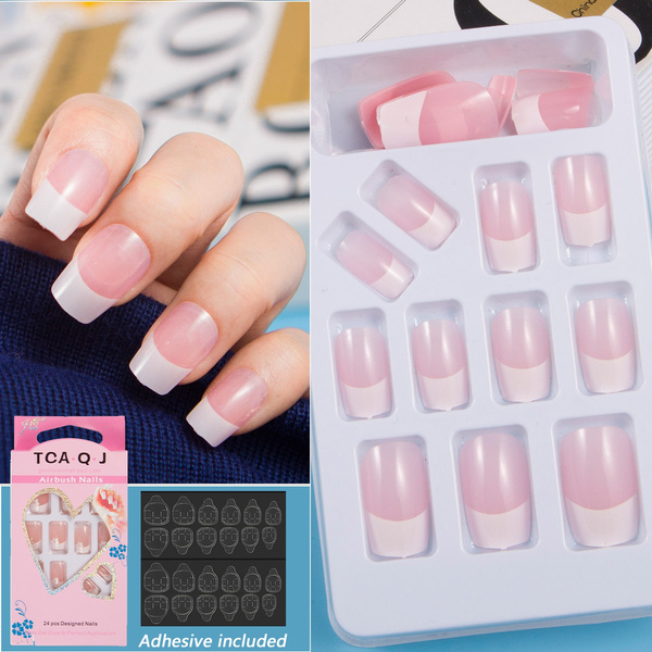 24pcs Pink Mix White Nail Tips Full Cover Nail Art JQ043-Pink | Wish