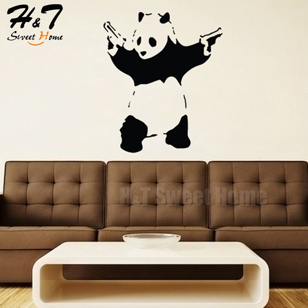 Banksy Wallpaper Cartoon Cute Cool Panda Oficial De Policia Arma Ninos Kid Baby Boy Girl Room Etiqueta De La Pared Mural Calcomania Nursery Kindergarden Dormitorio Sala De Juegos 58x67cm Decoracion Del Hogar