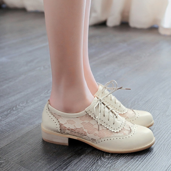 New fashion women shoes medium heel shoes lace up oxford shoes women zapatos mujer spring summer casual ladies shoes plus size