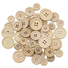 NEW 50 Pcs Wooden Buttons Natural Color Round 4-Holes Sewing Scrapbooking DIY