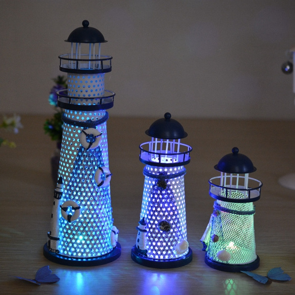 HJ Color Changing LED Lantern Night Light Metal Vintage Openwork Ocean