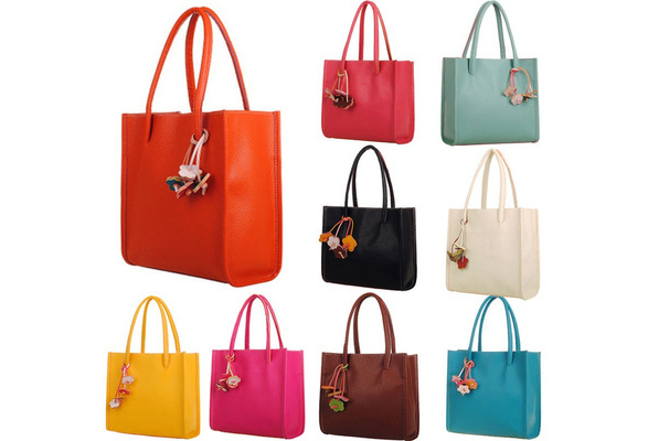 New Elegant Girls handbags leather Shoulder Bag Candy Color Flowers Women Tote 