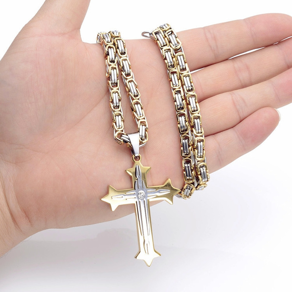 chunky gold cross necklace
