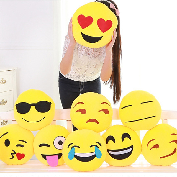 2 NEW Emoji Emoticon Yellow Round Cushion Stuffed Pillow Plush Soft Toys Decor 