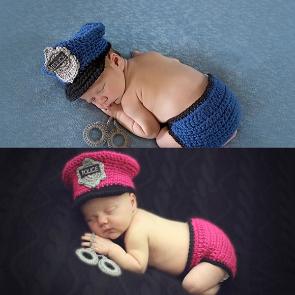 crochet baby police hat cap nappy diaper cover outfit  shower gift photo props 