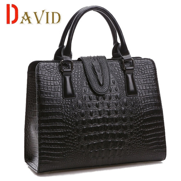 Genuine Crocodile Skin Leather Women's Handbag Alligator Satchel Bag Black