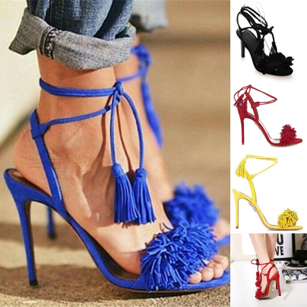 Marca multicolores AQUAZZURA franja de la borla del ante mujeres Sandalias  zapatos de cordones tobillo sandalia tacones altos fiesta de la boda  zapatos de Mujer Sandalias Mujer | Wish