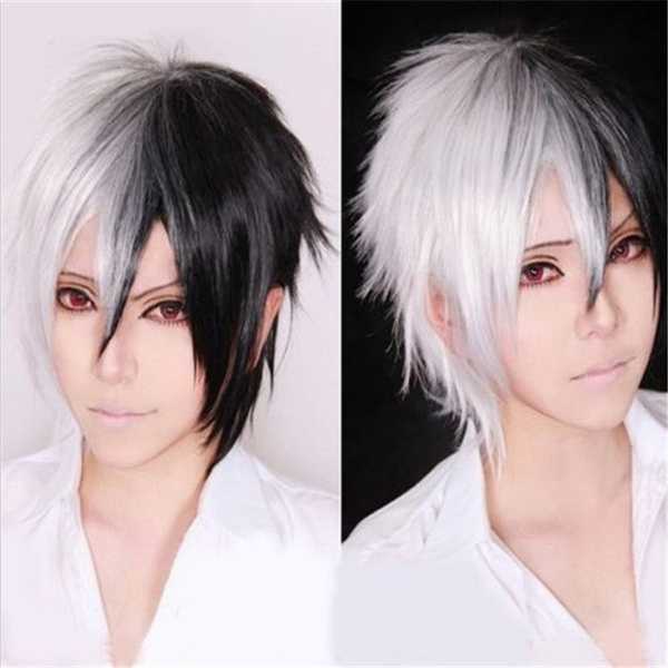 Short Half Black White Hair Wig Anime Danganronpa Dangan Ronpa Monokuma Cosplay Wig Synthetic Hair Wigs Costume Pelucas Peruk