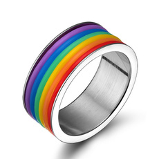 Steel, rainbow, bandring, wedding ring