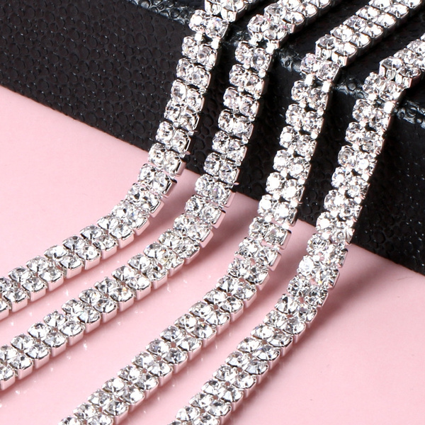 3MM Glass Rhinestone Chain Trimming Sew On Silver Base Density Trim ...