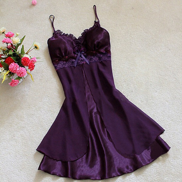Women Satin Nightdress Faux Silk Nightgown Floral Sleepwear