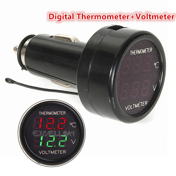 2 In 1 Car Auto 12V Dual Display LED Digital Thermometer Voltmeter 
