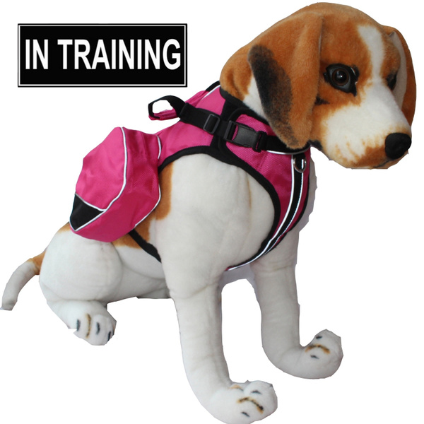 SERVICE DOG BACKPACK Dog Harness vest Saddle Bags Velcro Patches 'IN  TRAINING