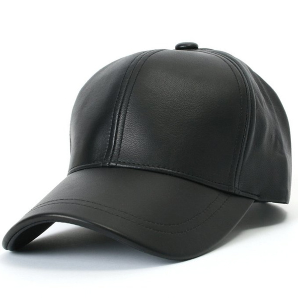 black leather baseball hat