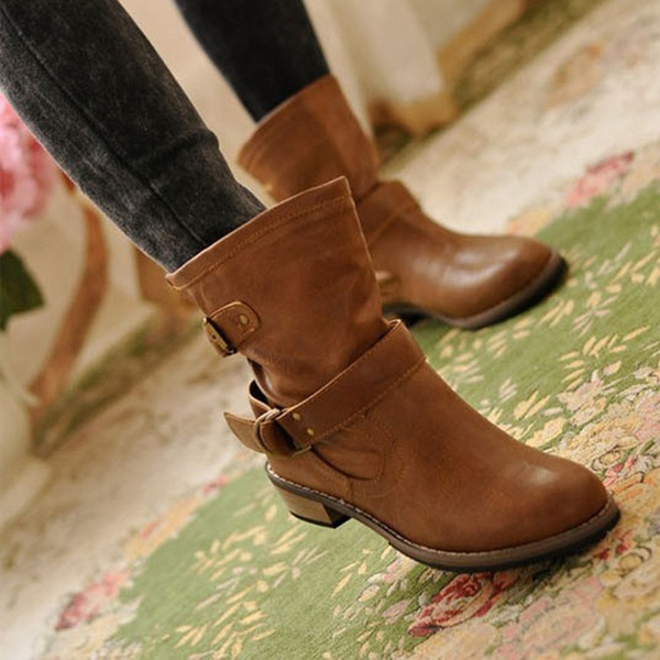 Mujeres botas de invierno botas de moto zapatos de mujer moda Dongkuan  clásico piso con mujeres botas de invierno | Wish