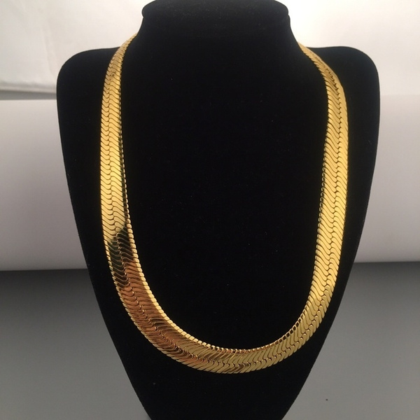 10MM wide snake bone chain 18k yellow 
