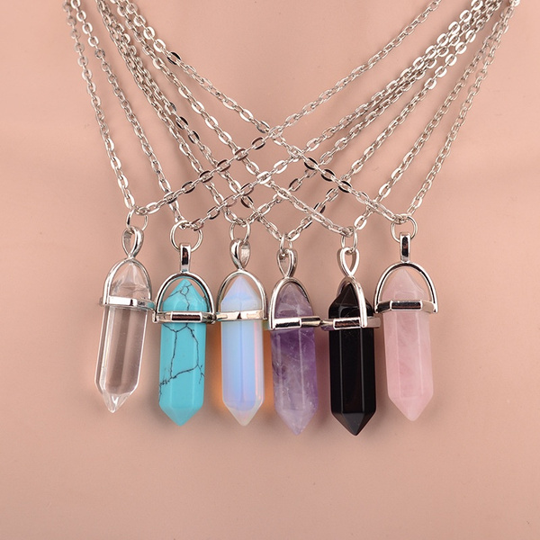Multicolor Pendant Necklace Gemstones Natural Crystal Quartz Point Healing Gift 