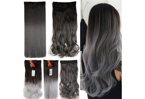 Grade A Dark Brown to Silver Grey Ombre Color 25 Inches Straight Wavy One  Piece Clip in Hair Extensions Hairpiece | Wish