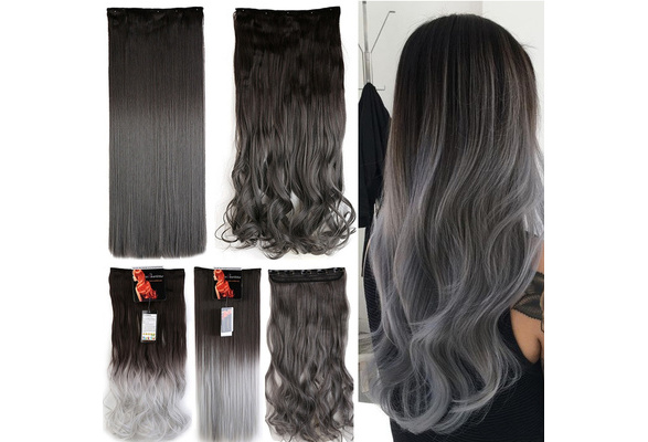 Grade A Dark Brown to Silver Grey Ombre Color 25 Inches Straight Wavy One Piece Clip in Hair Extensions Hairpiece | Wish Grade A Dark Brown to Silver Grey Ombre Color 25 Inches Straight Wavy One Piece Clip in Hair Extensions Hairpiece | Wish