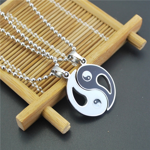 1 Pair Set Stainless Steel Love Matched Taichi Yin And Yang Pendant ...