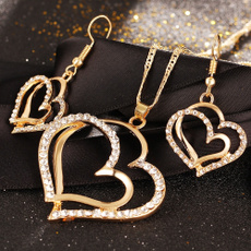 Fashion Romantic Princess Bride Bridesmaid Wedding Elegant Luxury Crystal Necklace Earring Set Classics Goldplated Silver Heart For Women Accessories