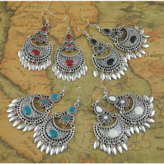 Bohemian fashion jewelry Turkey style colors Turquoise lovely lace retro maxi silver leaf earings