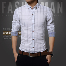 Spring Men's Fashion Casual Large Size Shirt Cotton Plaid Shirt  