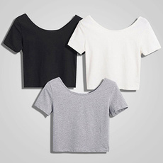 2016 New Fashion Women Scoop Neck Crop Tops Short Sleeve Bare Midriff Casual Blouse T-Shirt 