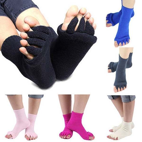 Pair Yoga GYM Massage Five Toe Separator Socks Foot Alignment Pain Relief  Hot